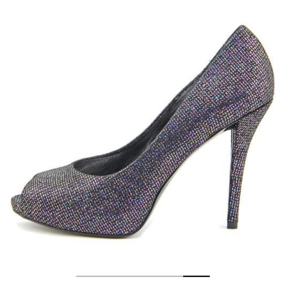 Stuart Weitzman Glitter Holographic Peep Toe Heels Pumps - Picture 2 of 7